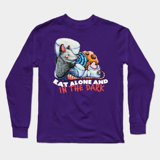 Funny opossum with sweets eat alone and in the dark Long Sleeve T-Shirt